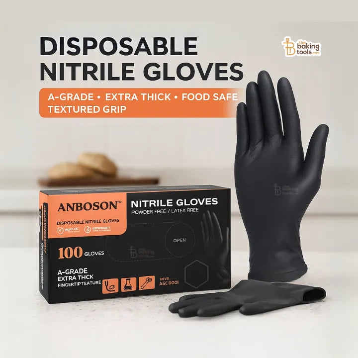 ANBOSON Disposable Nitrile Gloves – A-Grade, Extra Thick, Food Safe, Latex Free Powder Free (Large, Black, 100-Pack)