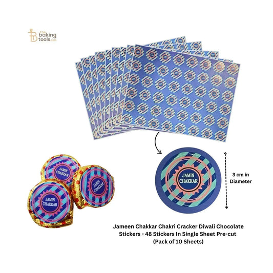 Jameen Chakkar Chakri Cracker Diwali Chocolate Stickers - 48 Stickers In Single Sheet Pre-cut (Pack of 10 Sheets) - thebakingtools.com