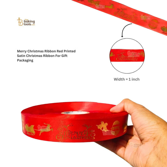 Merry Christmas Ribbon Red Printed Satin Christmas Ribbon For Gift Packaging - thebakingtools.com