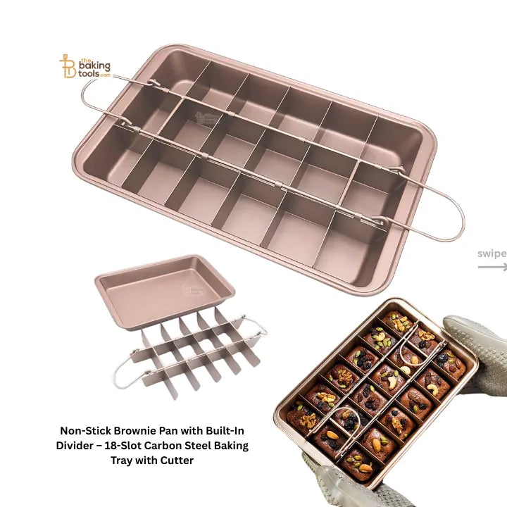 Non-Stick Brownie Pan with Built-In Divider – 18-Slot Carbon Steel Baking Tray with Cutter