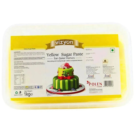 Vizyon Sugar Paste (Fondant) Yellow, 1 Kg - thebakingtools.com