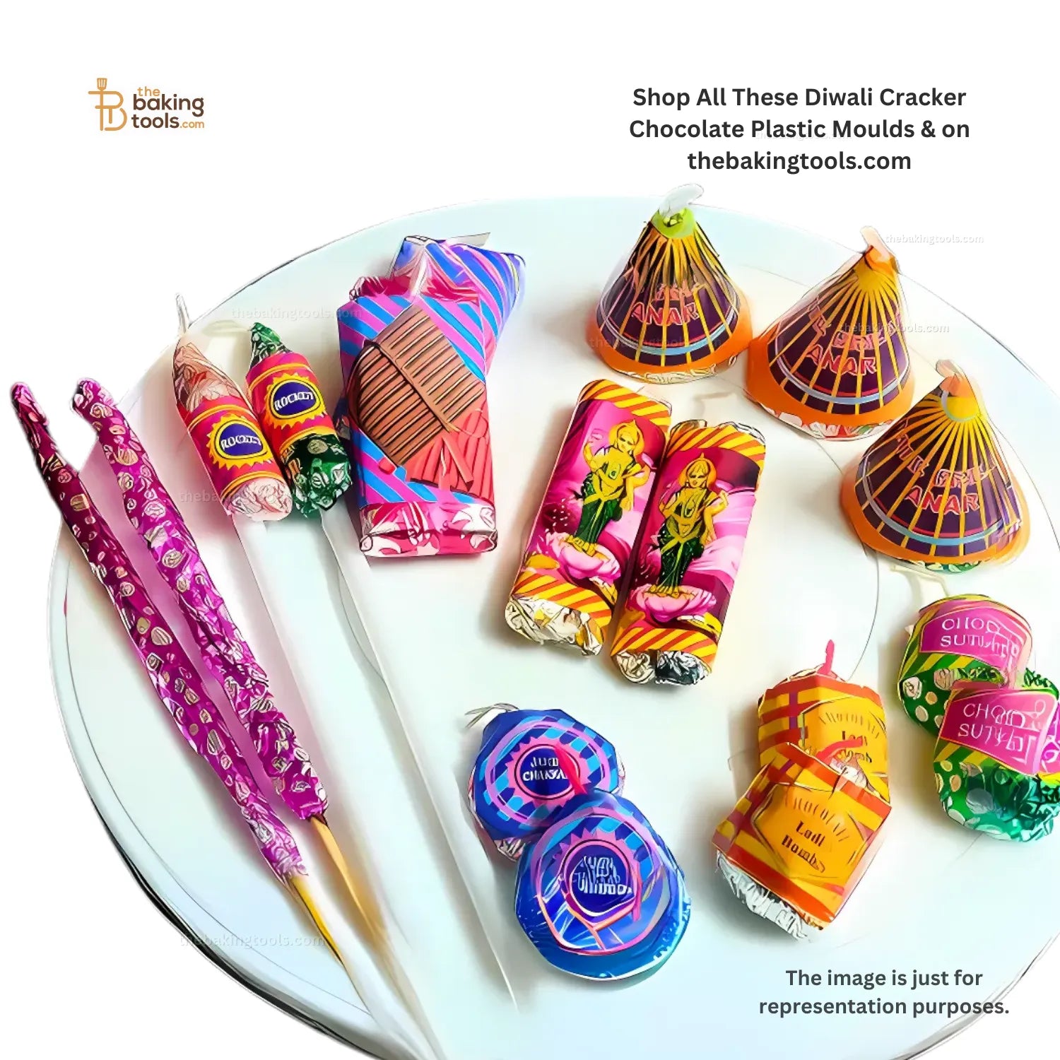 10 Cavity Small Lakshmi Bomb Mirchi Diwali Firecracker Plastic Patakha Chocolate Mould - 034 | PVC Chocolate Mould _ the baking tools (this image shows the varietly of moulds we have have)