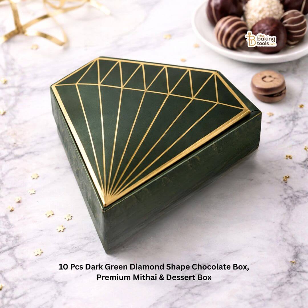 10 Pcs Dark Green Diamond Shape Chocolate Box, Premium Mithai & Dessert Box