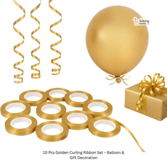 10 Pcs Golden Curling Ribbon Set – Balloon & Gift Decoration _ The Baking Tools