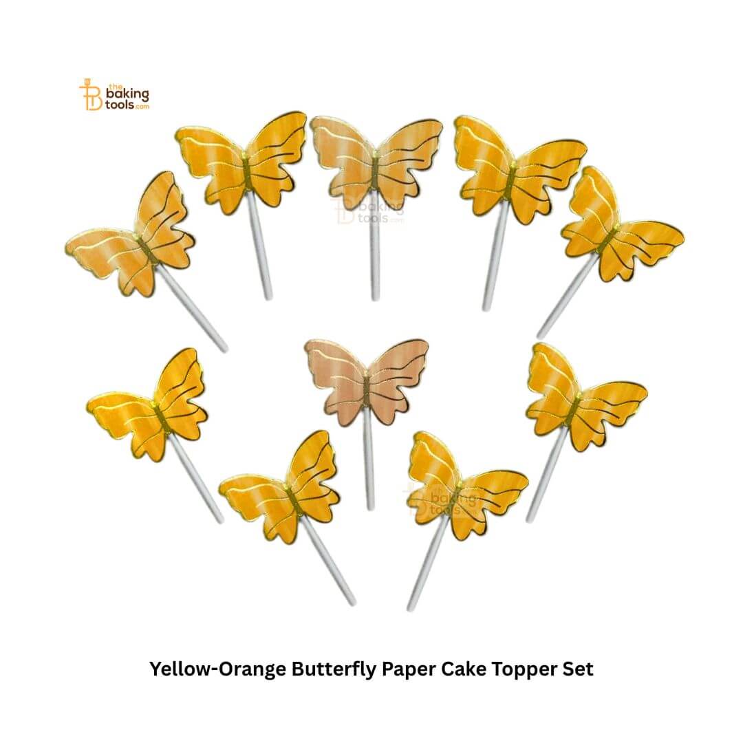 10 Pcs 3.5 inch Yellow-Orange Butterfly Paper Cake Topper Set