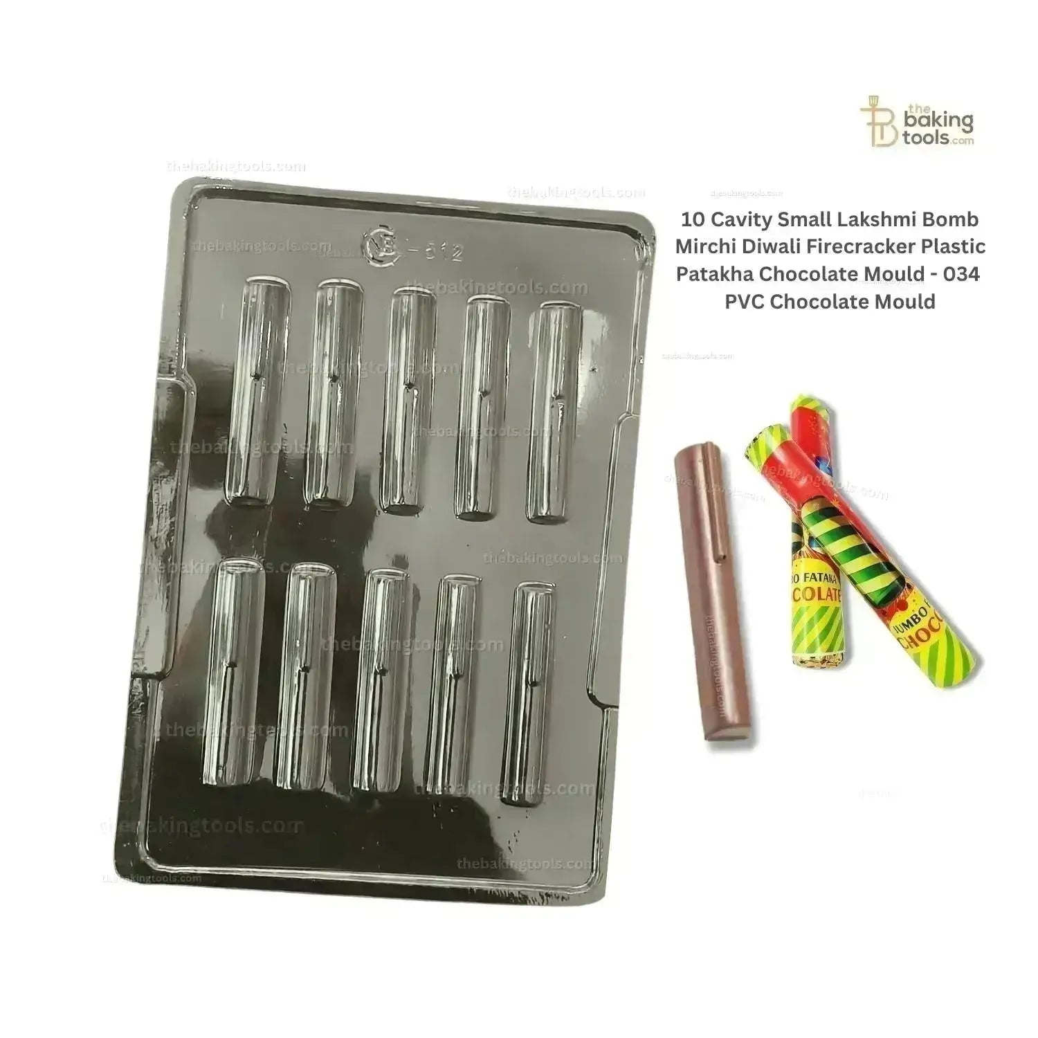 10 Cavity Small Lakshmi Bomb Mirchi Diwali Firecracker Plastic Patakha Chocolate Mould - 034 | PVC Chocolate Mould - thebakingtools.com