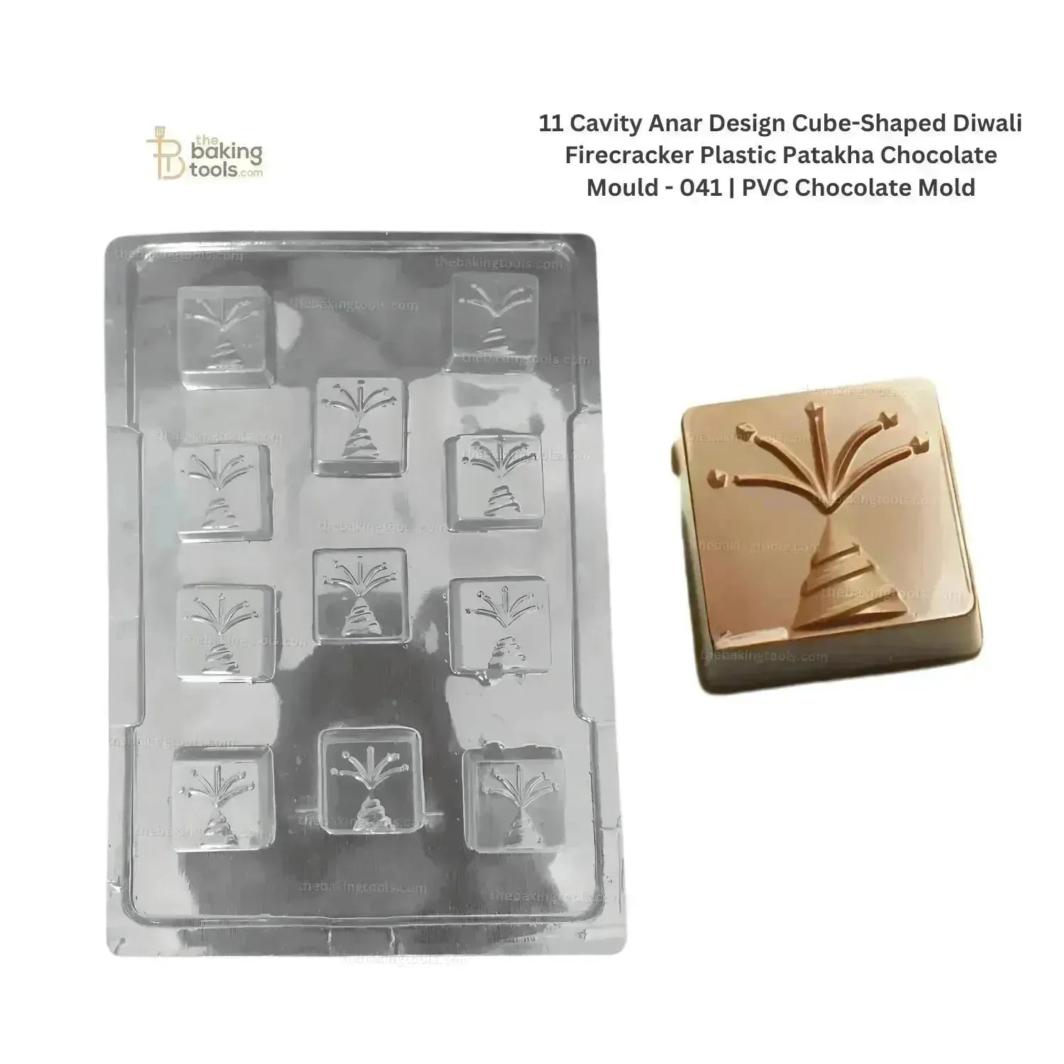 11 Cavity Anar Design Cube-Shaped Diwali Firecracker Plastic Patakha Chocolate Mould - 041 | PVC Chocolate Mold - thebakingtools.com