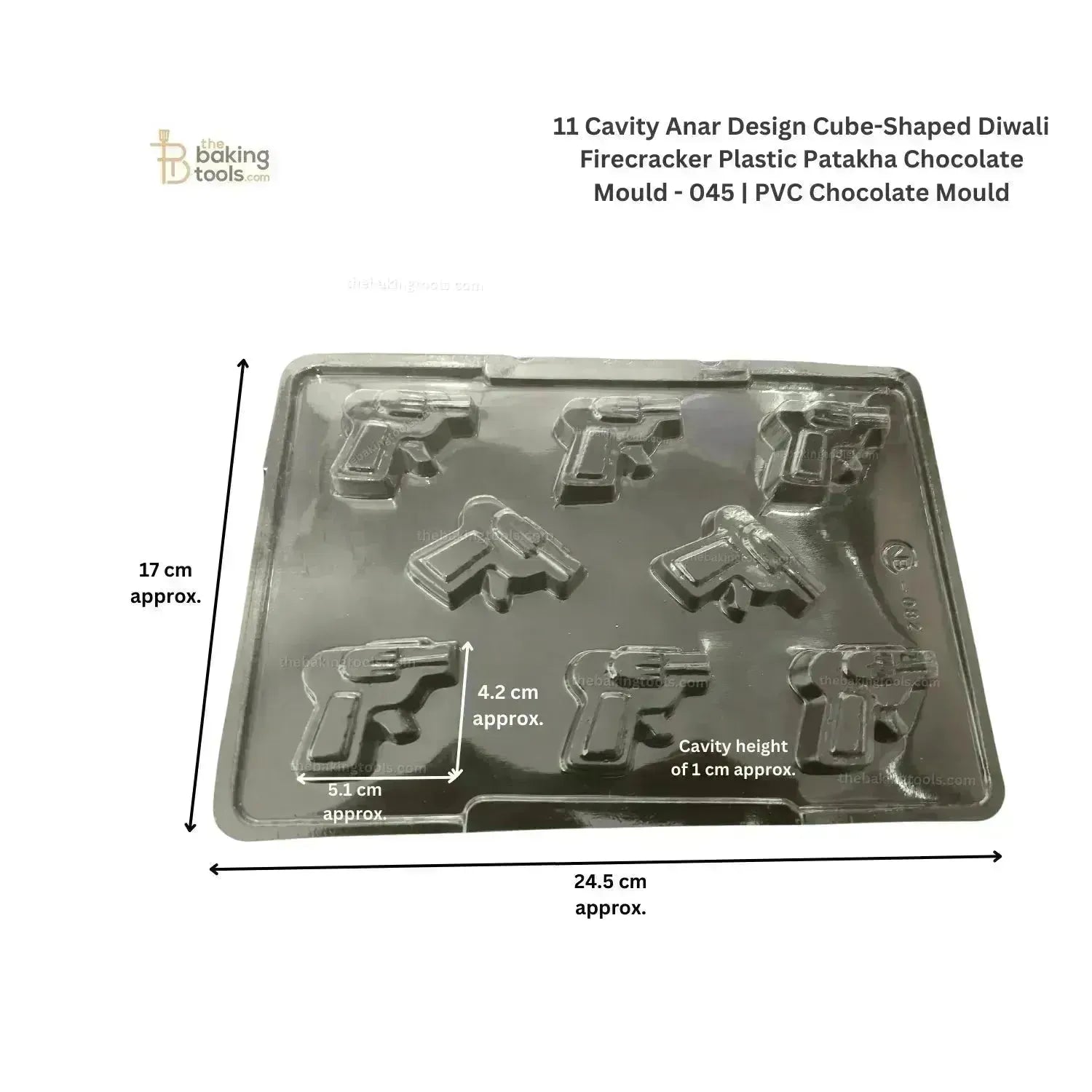 8 Cavity Gun-Shaped Diwali Firecracker Plastic Patakha Chocolate Mould - 045 | PVC Chocolate Mold - thebakingtools.com