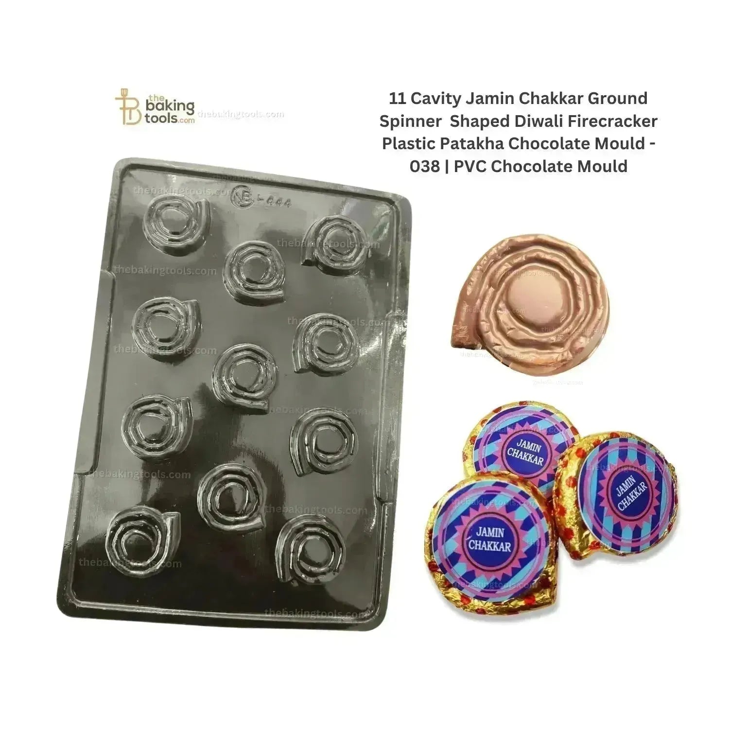 11 Cavity Jamin Chakkar (Chakkari) Ground Spinner Shaped Diwali Firecracker Plastic Patakha Chocolate Mould - 038 | PVC Chocolate Mould - thebakingtools.com