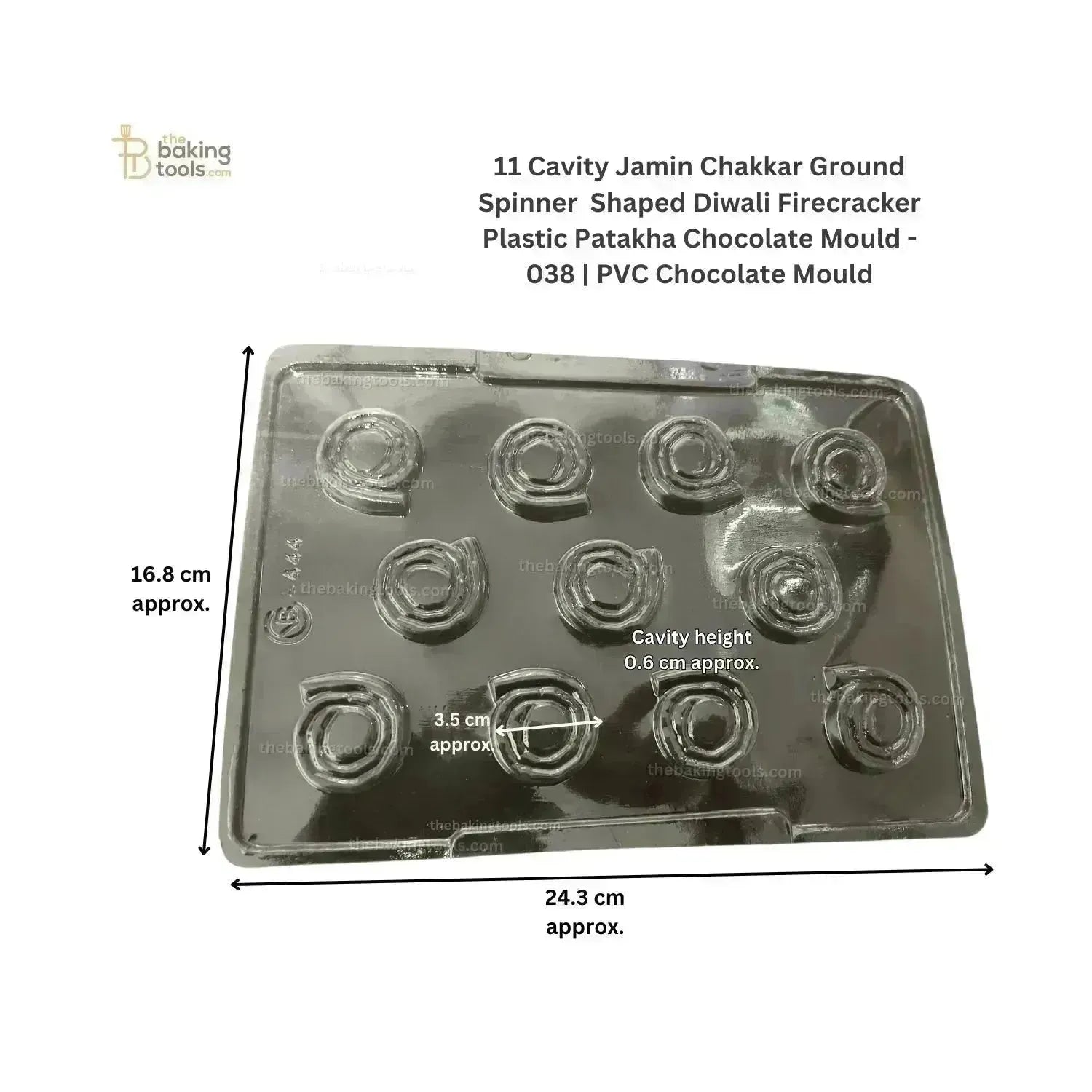 11 Cavity Jamin Chakkar (Chakkari) Ground Spinner Shaped Diwali Firecracker Plastic Patakha Chocolate Mould - 038 | PVC Chocolate Mould - thebakingtools.com