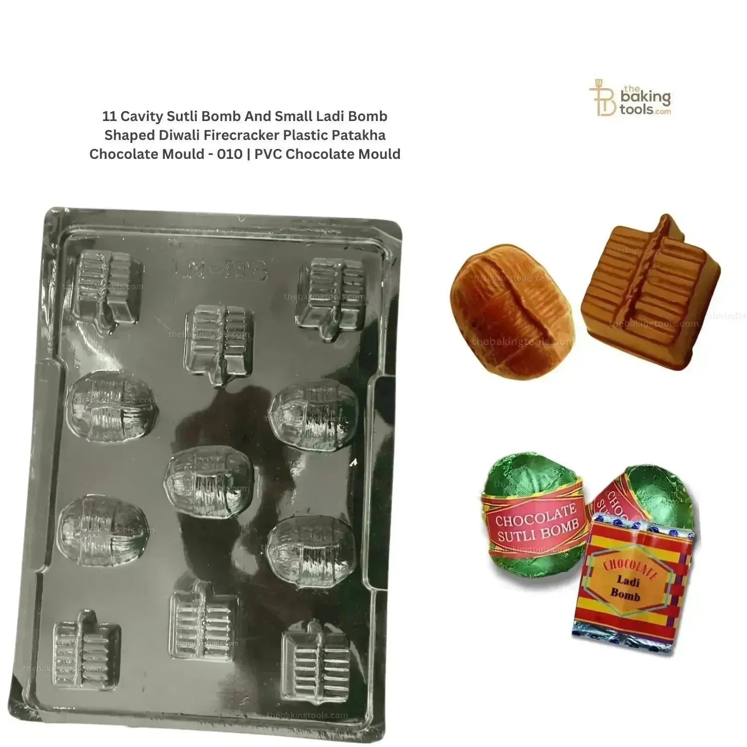 11 Cavity Sutli Bomb And Small Ladi Bomb Shaped Diwali Firecracker Plastic Patakha Chocolate Mould - 010 | PVC Chocolate Mould - thebakingtools.com
