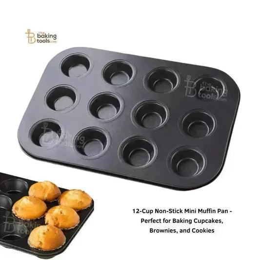 12-Cup Non-Stick Mini Muffin Pan - Perfect for Baking Cupcakes, Brownies, and Cookies - thebakingtools.com