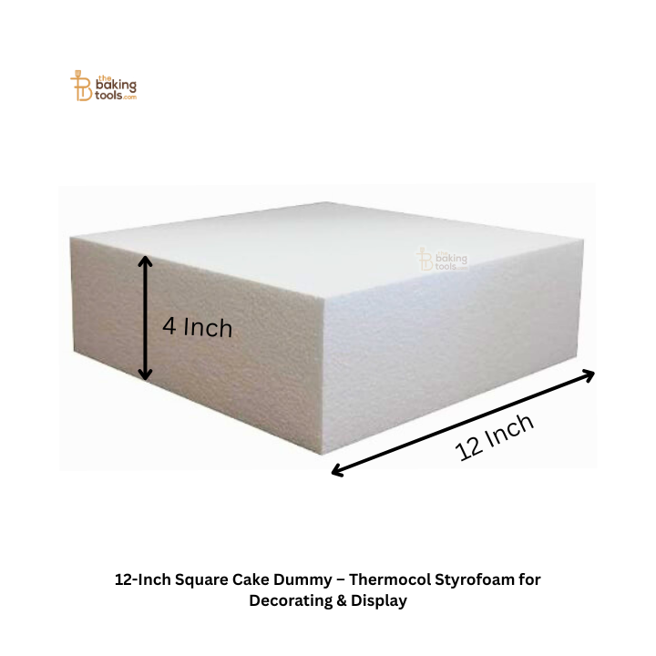 12-Inch Square Cake Dummy – Thermocol Styrofoam for Decorating & Display