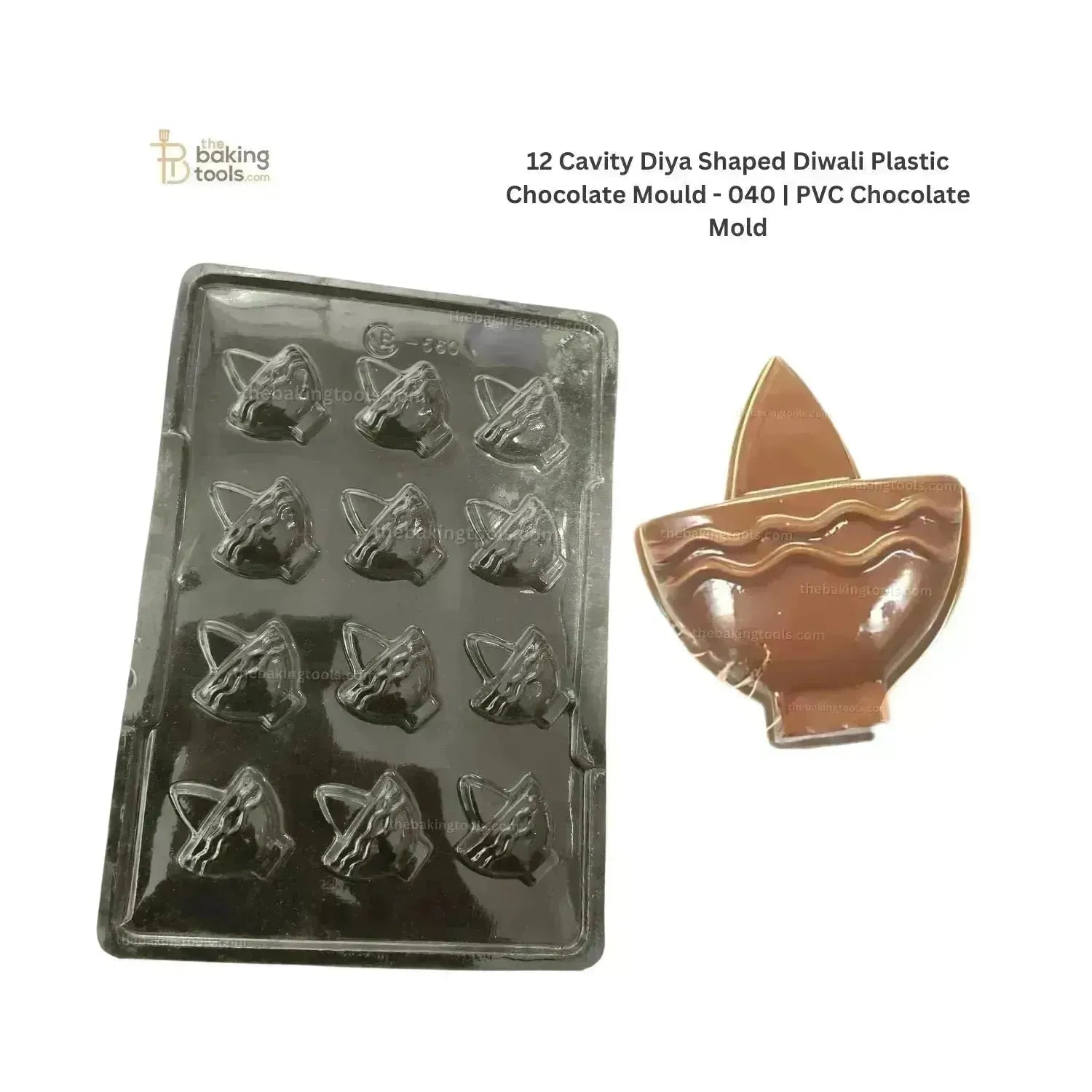 12 Cavity Diya Shaped Diwali Plastic Chocolate Mould - 040 | PVC Chocolate Mold - thebakingtools.com