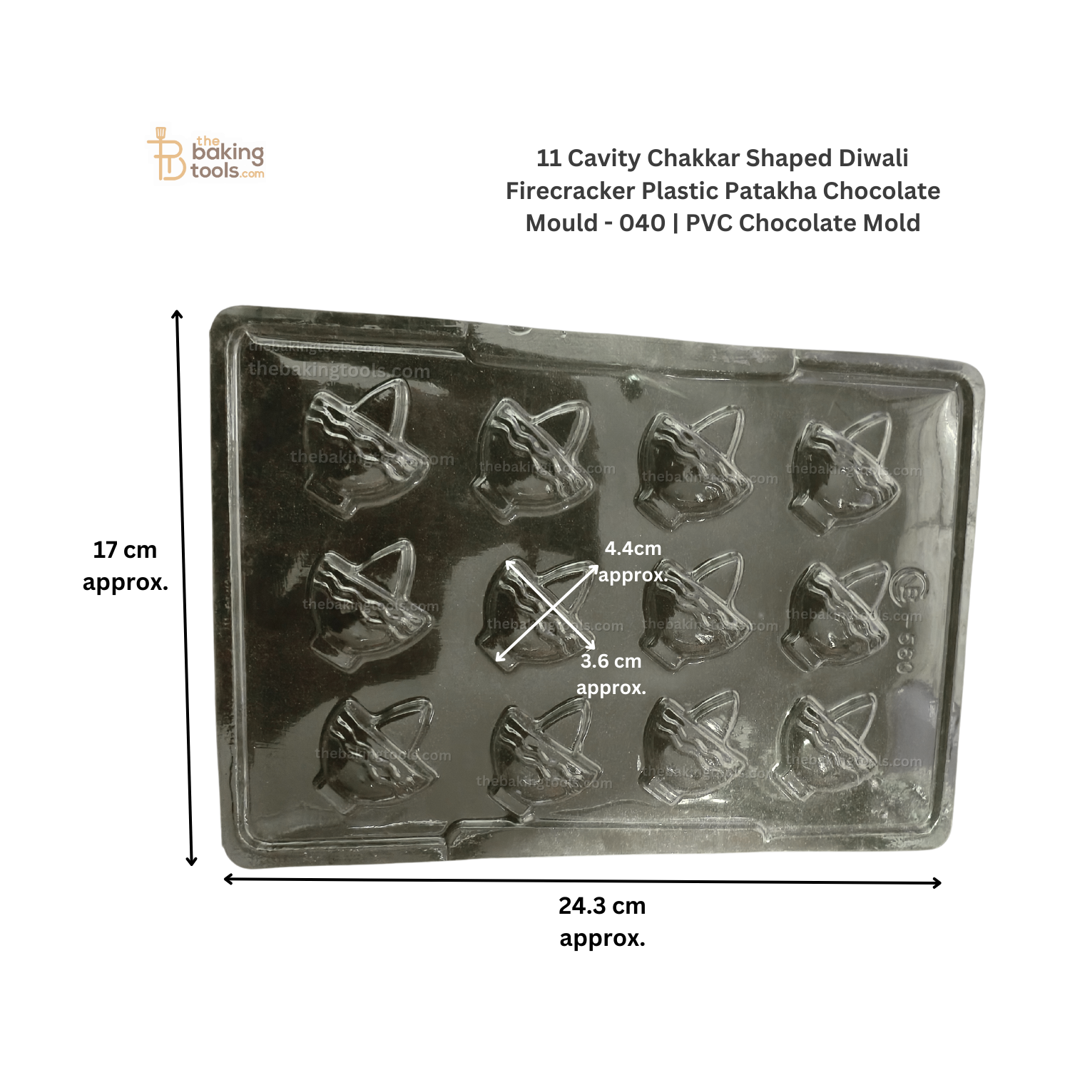 12 Cavity Diya Shaped Diwali Plastic  Chocolate Mould - 040 | PVC Chocolate Mold_the baking tools (its an image just showing the sizes of the mould)