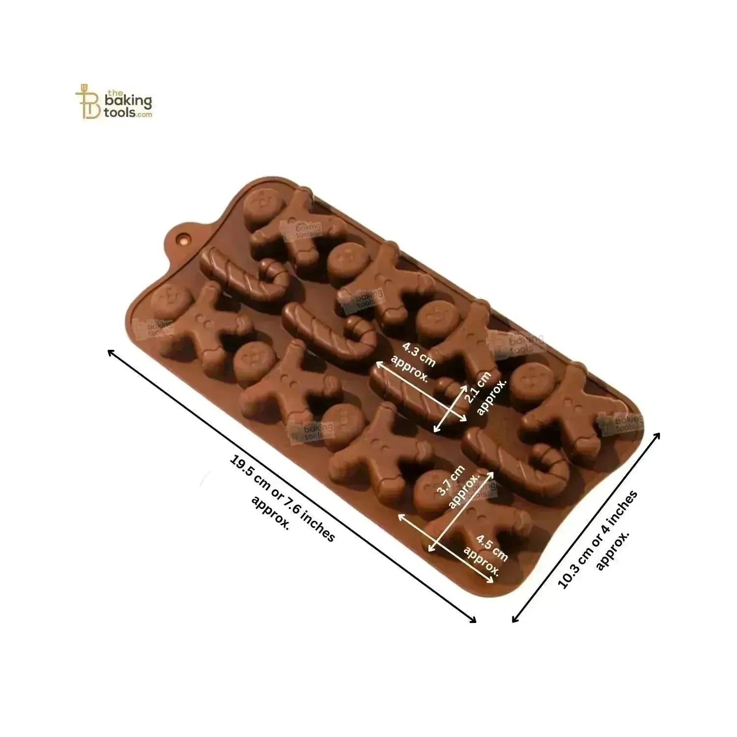 12 Cavity J Shaped Candy Cane and Ginger Bread Man Christmas Mould Silicone Chocolate Mold - thebakingtools.com