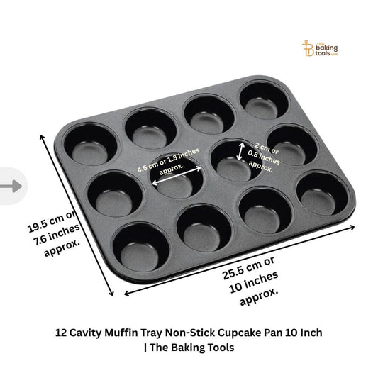 12 Cavity Muffin Tray Non-Stick Cupcake Pan 10 Inch | Cavity Measurments