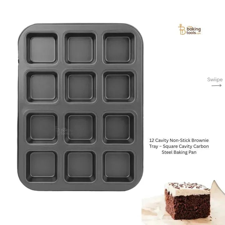 12 Cavity Non-Stick Brownie Tray – Square Cavity Carbon Steel Baking Pan
