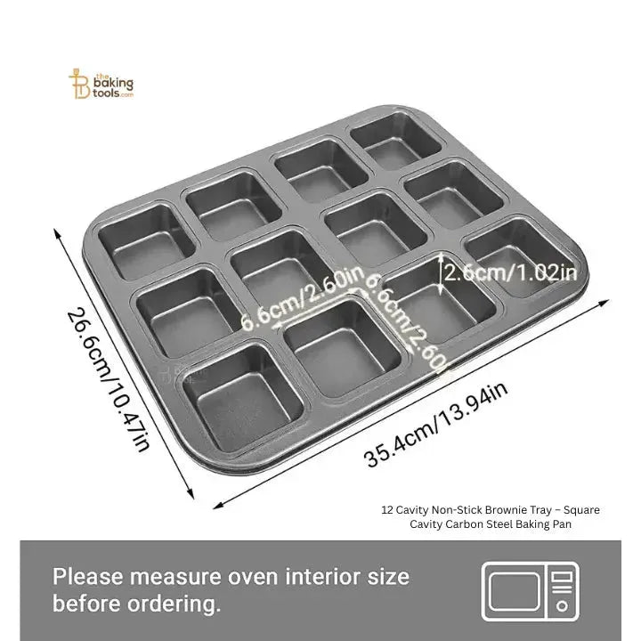 12 Cavity Non-Stick Brownie Tray – Square Cavity Carbon Steel Baking Pan