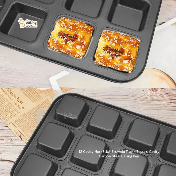 12 Cavity Non-Stick Brownie Tray – Square Cavity Carbon Steel Baking Pan