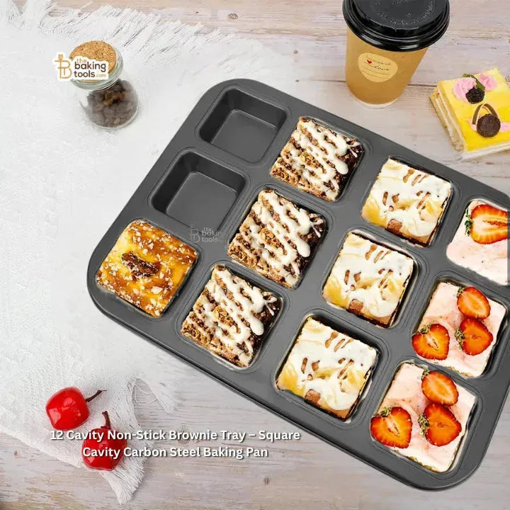 12 Cavity Non-Stick Brownie Tray – Square Cavity Carbon Steel Baking Pan
