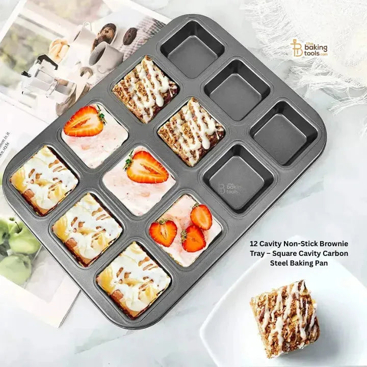 12 Cavity Non-Stick Brownie Tray – Square Cavity Carbon Steel Baking Pan