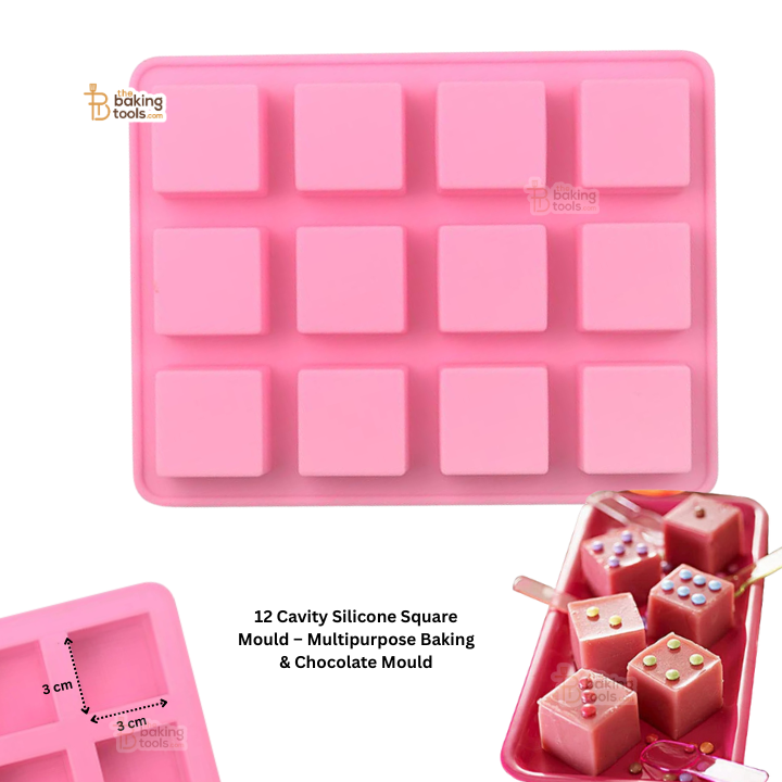 12 Cavity Silicone Square Mould – Multipurpose Baking & Chocolate Mould
