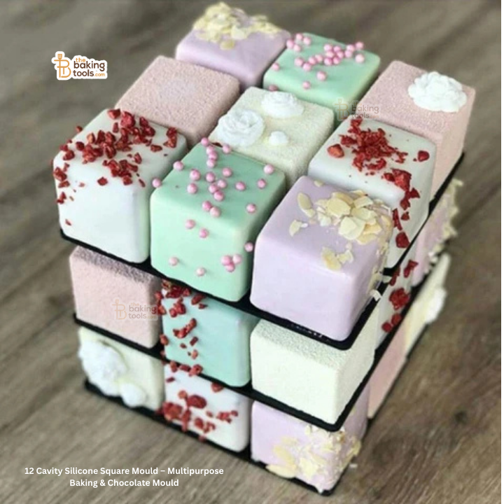 12 Cavity Silicone Square Mould – Multipurpose Baking & Chocolate Mould
