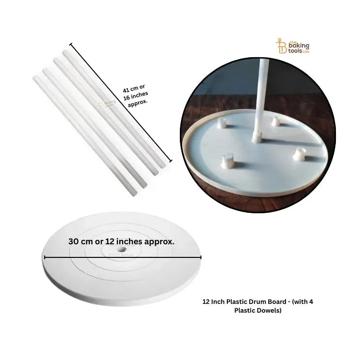 12 Inch Plastic Drum Board - Random Colour (with 4 Hollow Plastic Dowels)