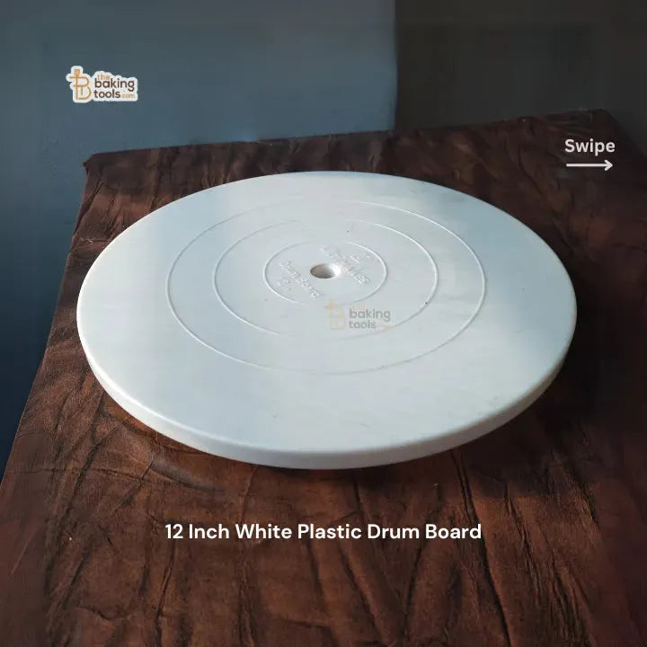 12 Inch White Plastic Drum Board - thebakingtools.com