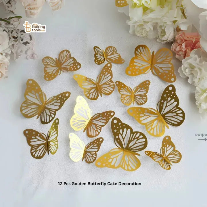 12 Pcs Golden Butterfly Cake Decoration