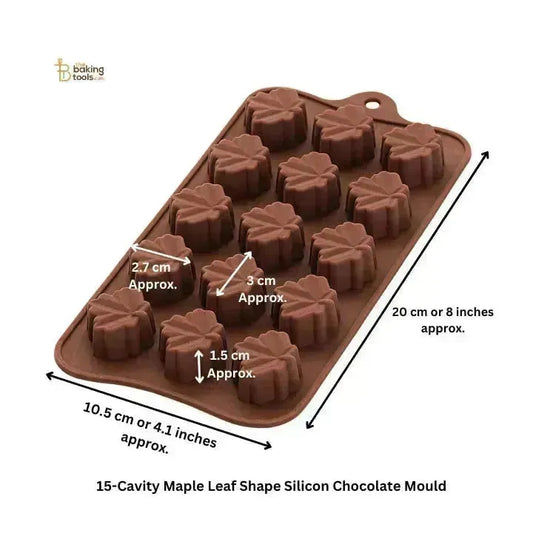 15-Cavity Maple Leaf Shape Silicon Chocolate Mould - thebakingtools.com