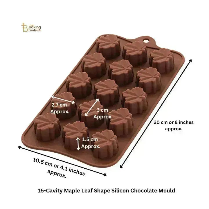 15-Cavity Maple Leaf Shape Silicon Chocolate Mould - thebakingtools.com