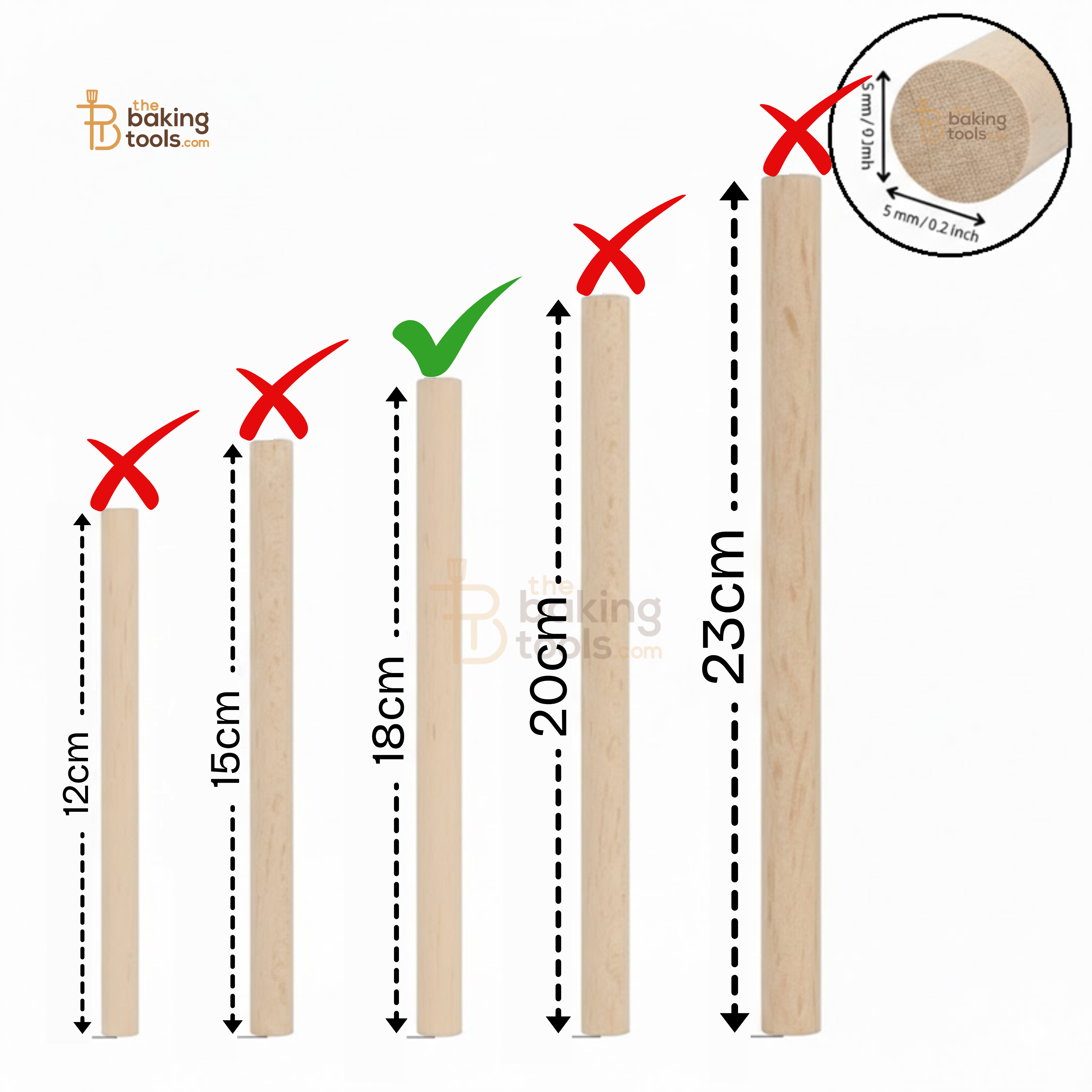 Pre Cut Wooden Sticks Cake Dowels | Support Rods for Tiered & Tall Cakes - Multiple Sizes Available