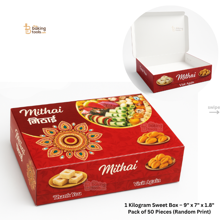 1 Kilogram Sweet Box – 9" x 7" x 1.8" Pack of 50 Pieces (Random Print)