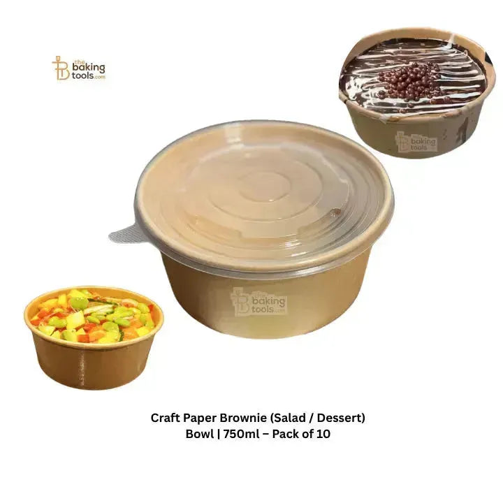 Craft Paper Brownie (Salad / Dessert) Bowl | 750ml – Pack of 10 - thebakingtools.com