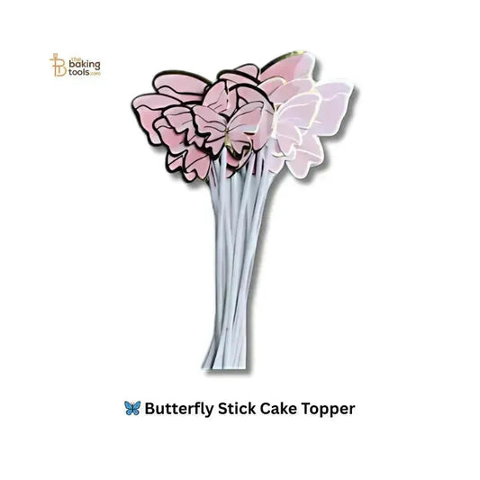 🦋 Butterfly Stick Cake Topper - Pink with Golden Border - thebakingtools.com