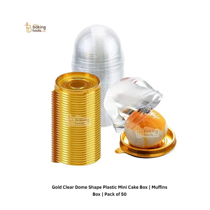 Gold Clear Plastic Mini Cake Box | Muffins Box | Pack of 50