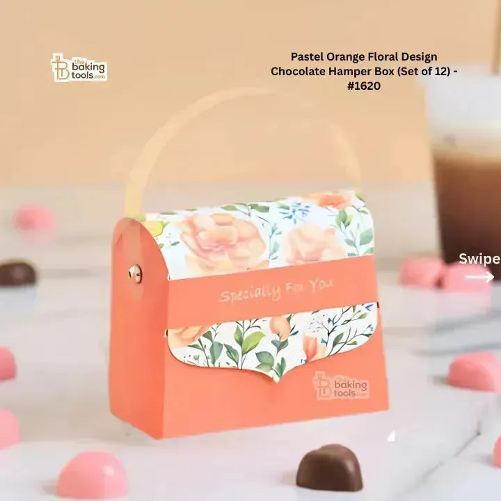Pastel Orange Colour Multipurpose Floral Design Chocolate Hamper Box (Set of 12 Pcs) - #1620 - thebakingtools.com