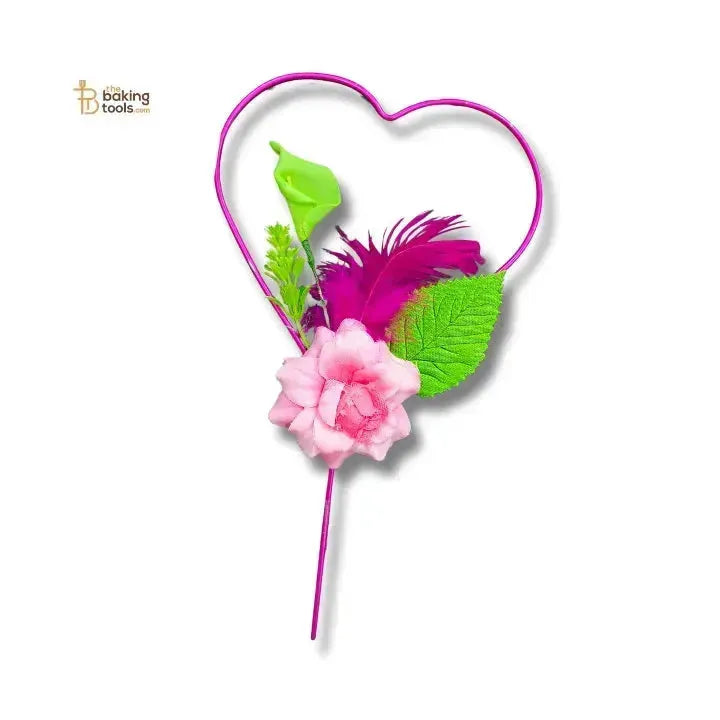 Handmade Heart Shape Floral Cake Topper – Pink - thebakingtools.com