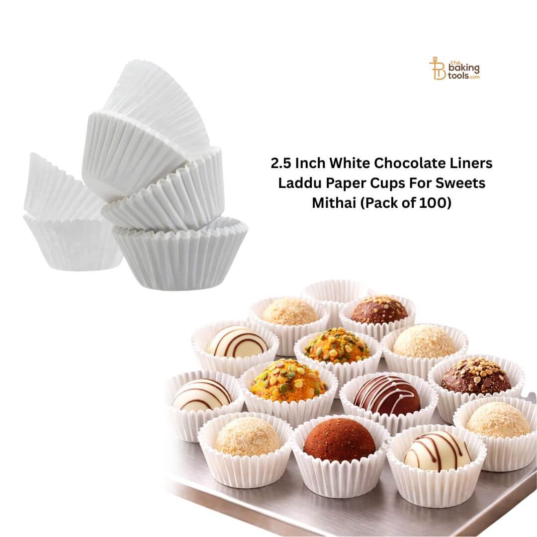 2.5 Inch White Chocolate Liners Laddu Paper Cups For Sweets Mithai (Pack of 100)
