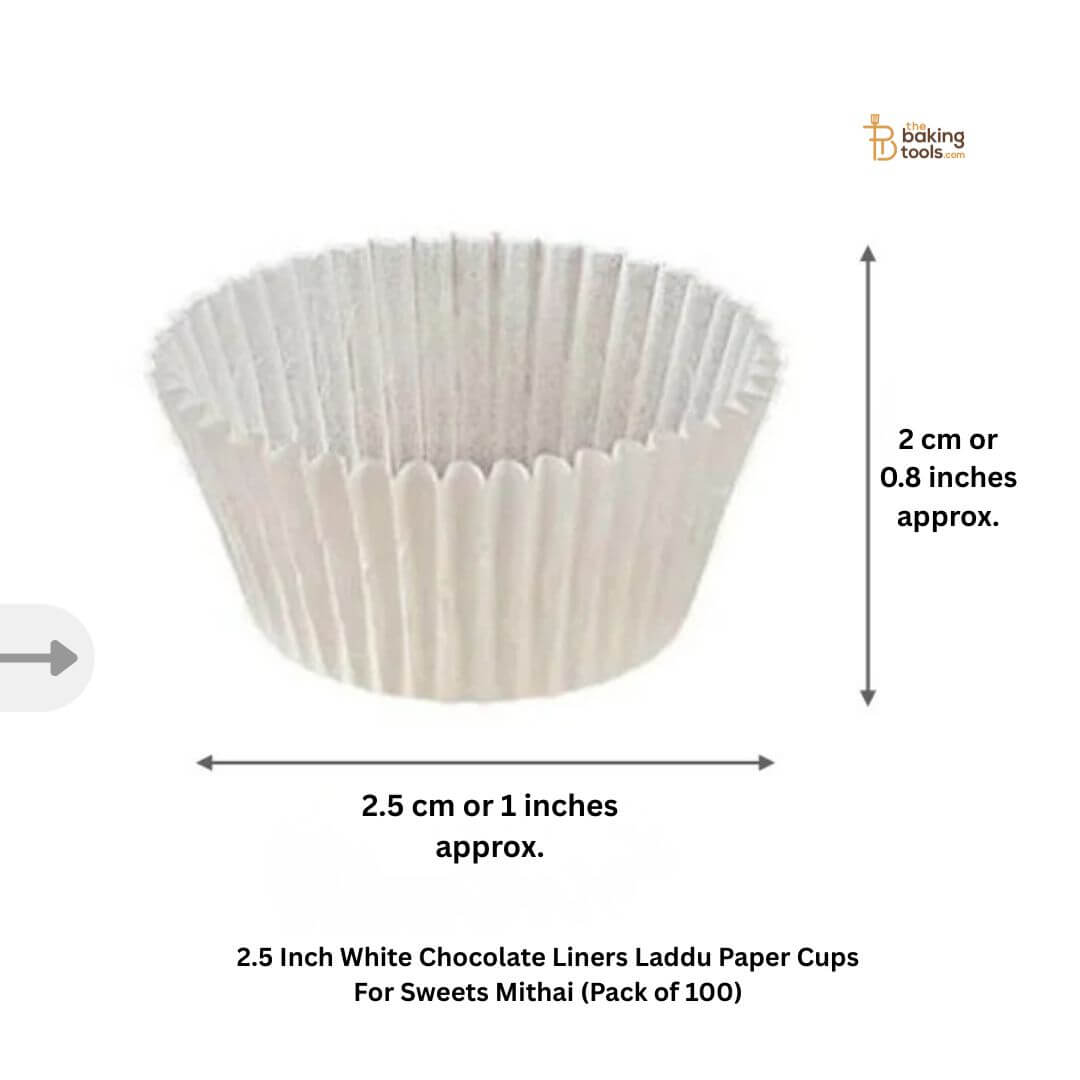 2.5 Inch White Chocolate Liners Laddu Paper Cups For Sweets Mithai (Pack of 100)
