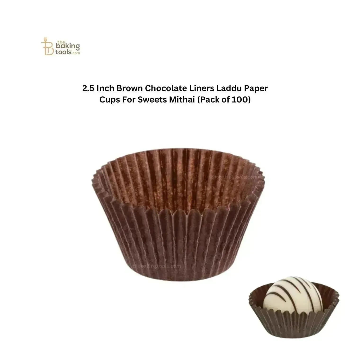 2.5 Inch Brown Chocolate Liners Laddu Paper Cups For Sweets Mithai (Pack of 100) - thebakingtools.com