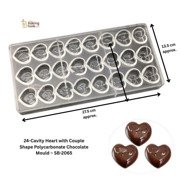 24-Cavity Heart with Couple Shape Polycarbonate Chocolate Mould – SB-2065
