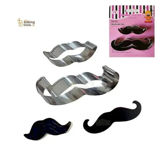 Mustache Cookie Cutter – 2 Pc Set (Silver) - thebakingtools.com