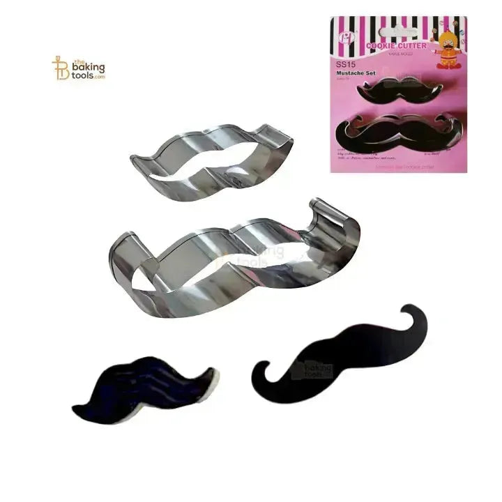 Mustache Cookie Cutter – 2 Pc Set (Silver) - thebakingtools.com