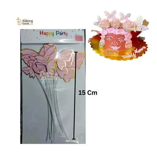 🦋 Butterfly Stick Cake Topper - Pink with Golden Border - thebakingtools.com