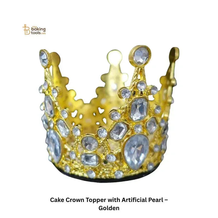 Cake Crown Topper with Artificial Pearl – Golden - thebakingtools.com