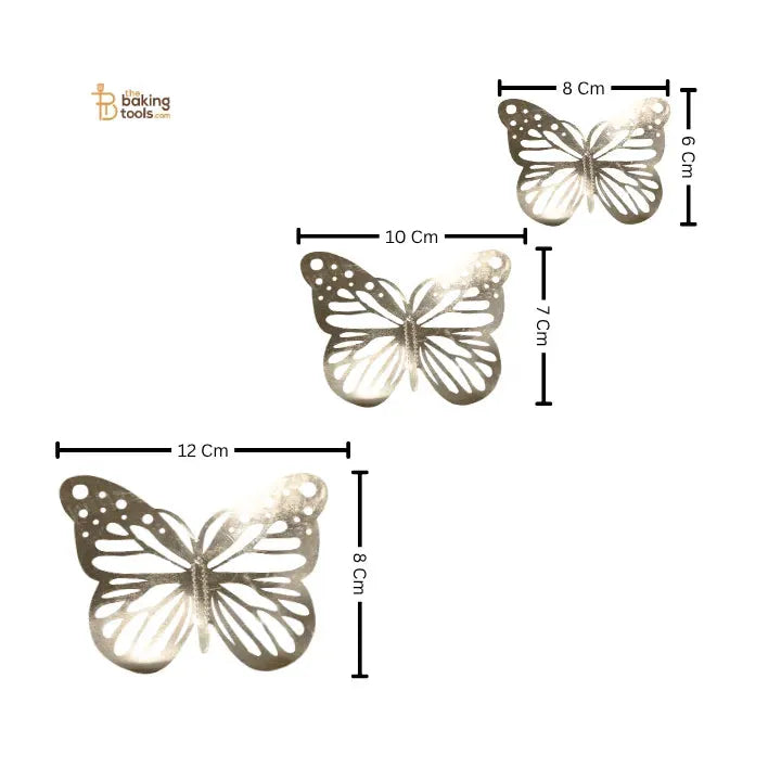 12 Pcs Silver Butterfly Cake Decoration With Rainbow Glow