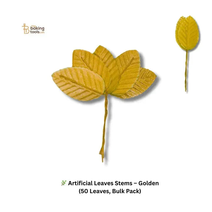 Artificial Leaves Stems – Golden (50 Pcs Leaf) - thebakingtools.com